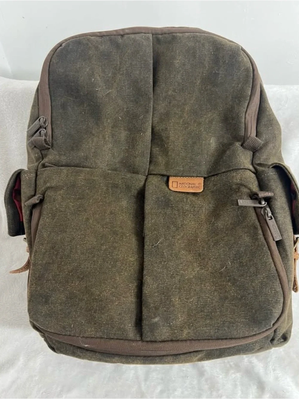 National Geographic Olive Canvas Backpack with Brown Accents